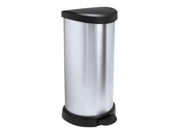Curver - Søppelbøtte - flipp-lokk - 40 L - fotpedal - plast - svart, metallic sølv