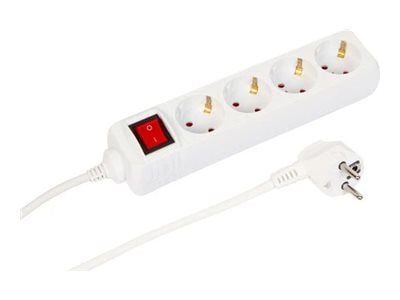MicroConnect - Effektband - av/på-switch - AC 230 V - ingång: Typ F - utgångskontakter: 4 (Typ F) - 3 m sladd - vit