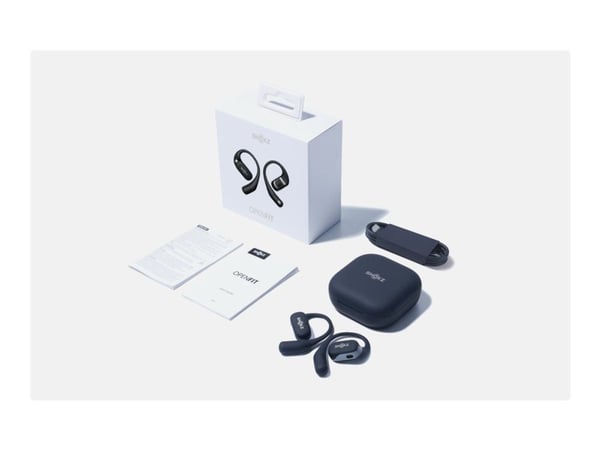 Shokz OpenFit - True wireless-hodetelefoner med mikrofon - åpent øre - over-øret-montering - Bluetooth - svart