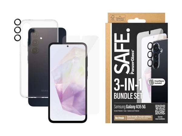 SAFE. by PanzerGlass - 3-i-1 beskyttelsespakke - baksidedeksel for mobiltelefon - termoplast-polyuretan (TPU), plastikk - gjennomsiktig - for Samsu...