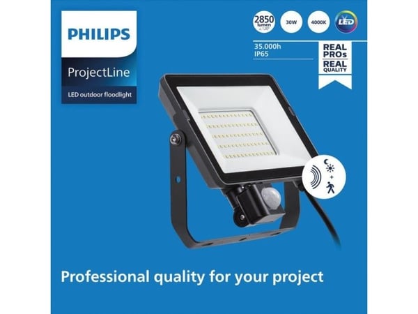 Philips Flomlys, 30 W, LED, Sort, 4000 K, 2850 lm, 35000 timer