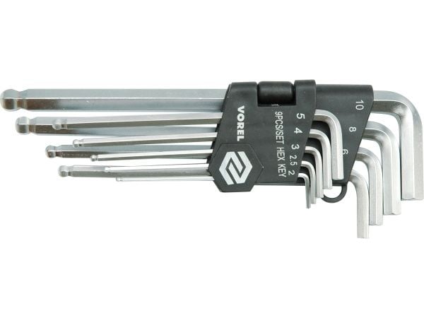 VOREL unbrakonøkkelsett 9 deler CrV kule 2–10 mm