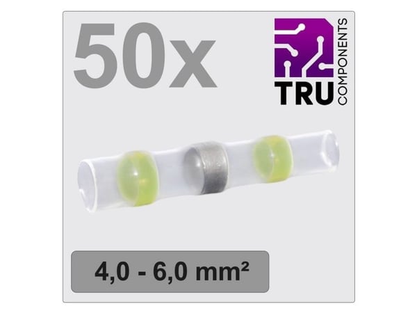 TRU COMPONENTS TC-12888428 Puristusliitin puristusletkulla 4 mm² 6 mm² Täysin eristetty Keltainen 50 kpl