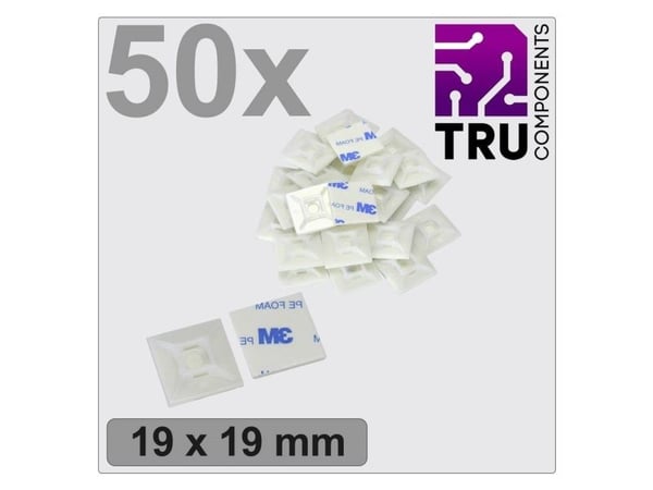TRU COMPONENTS T24CA067 Kiinnityspesä Itsekiinnittyvä, ruuvattava TC-12888540 4-kaksoispunos Valkoinen 50 kpl