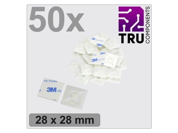 TRU COMPONENTS T24CA069 Kiinnityspesä Itseliimautuva, ruuvattava TC-12888548 4-kaksoispunos Valkoinen 50 kpl