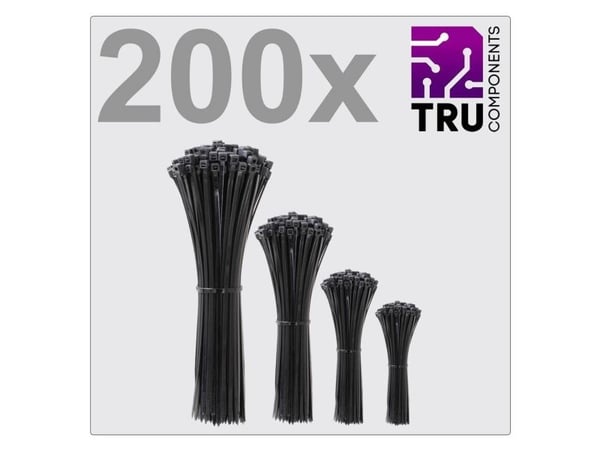 TRU COMPONENTS TC-12888552 T24CA070 Kaapelinsiteet 100 mm, 150 mm, 200 mm, 300 mm 3,6 mm Musta UV-stabiloitu 200 kpl