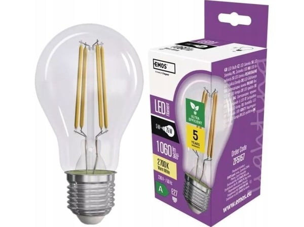 Emos LED-pære Emos Filament ZF5157 5 W E27 A60 2700K transparent varm hvit