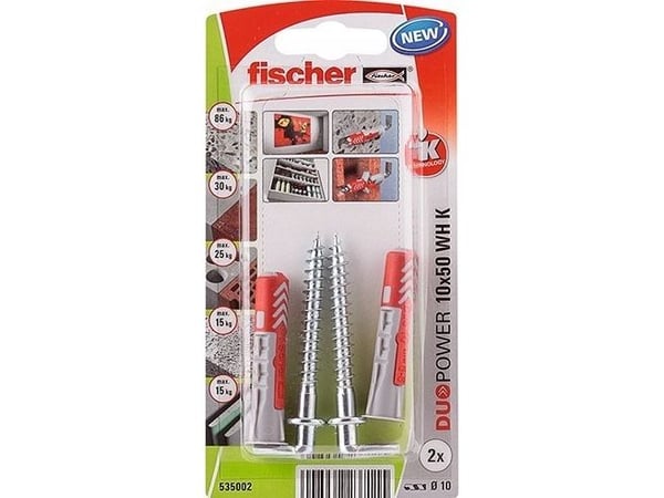 Fischer 535002, Skruekrok og veggpluggsett, Murstein, Betong, 50 mm, 1 cm, 6 cm, 1,25 cm