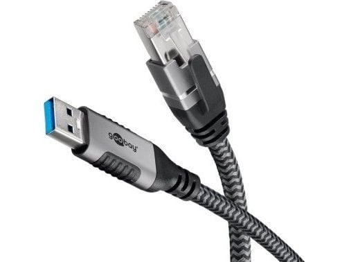 Goobay 70499 USB-A til RJ45-adapterkabel 3 m USB 3.0 1 Gbit/s, svart-sølv