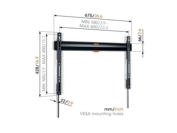 Vogel''s 3836030, 101,6 cm (40"), 2,54 m (100"), 75 kg, 100 x 100 mm, 600 x 400 mm, Sort
