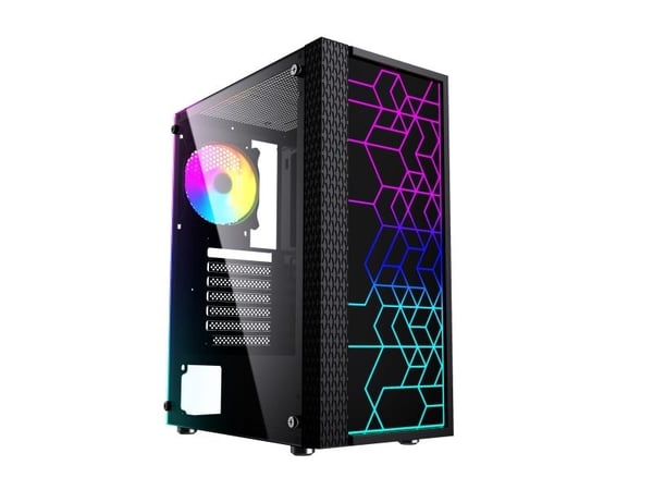 Gembird Fornax 2500 - Mid tower - ATX - sidepanel med vindu (glass) - ingen strømforsyning (ATX) - svart - USB/lyd
