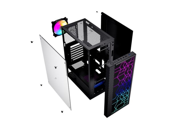 Gembird Fornax 2500 - Mid tower - ATX - sidepanel med vindu (glass) - ingen strømforsyning (ATX) - svart - USB/lyd