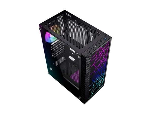 Gembird Fornax 2500 - Mid tower - ATX - sidepanel med vindu (glass) - ingen strømforsyning (ATX) - svart - USB/lyd