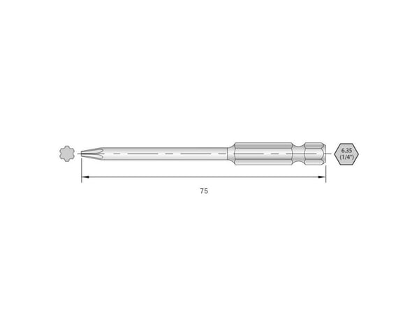Bernstein Verktøy for elektronikk 6-IP10-75 Torx-bits HRC-stål høylegert E 6.3 6 stk