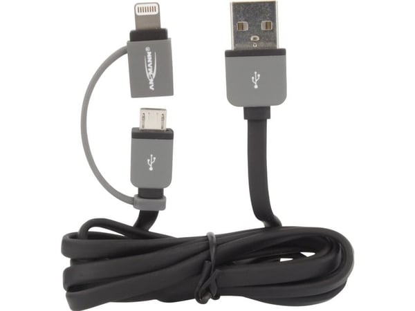 Ansmann 1700-0037, 1 m, USB A, Micro-USB B/Lightning, Hanstik/Hanstik, Sort, Grå