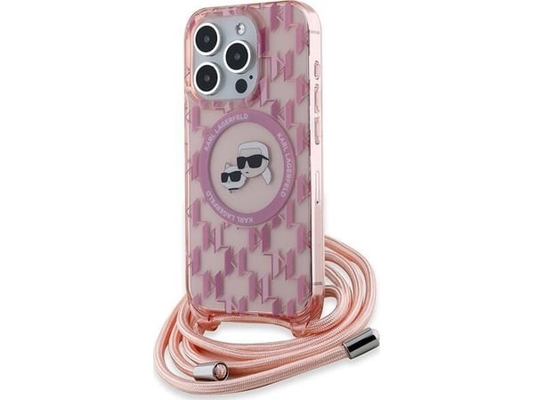 Karl Lagerfeld IML crossbody-monogram Karl & Choupette head MagSafe-fodral till iPhone 15 Pro Max - rosa