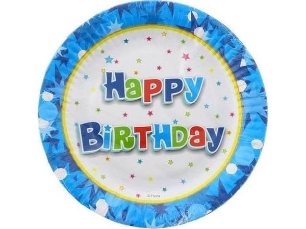 GoDan papptallerkener Happy Birthday blå - 18 cm - 6 stk universell