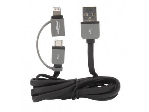 Ansmann 1700-0037, 1 m, USB A, Micro-USB B/Lightning, Hankjønn/hankjønn, Sort, Grå