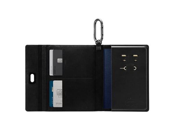Spigen - Lomme for pass - vegan Velo leather - svart
