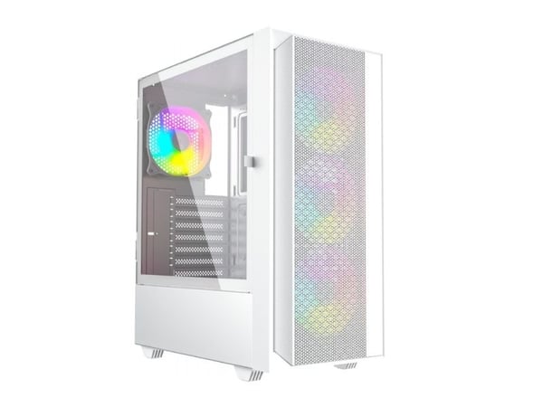 Gembird Fornax 4000 - Mid tower - ATX - sidepanel med vindu (glass) - ingen strømforsyning (ATX) - hvit - USB/lyd