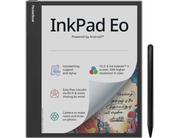 PocketBook InkPad Eo, 26,2 cm (10.3"), E Ink Kaleido, 1860 x 2480 pixlar, 4096 färger, AZW, AZW3, DOC, DOCX, EPUB, FB2, FB2.ZIP, HTM, HTML, MOBI, P...