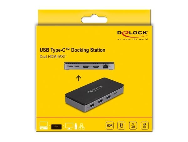 Delock - Dokkingstasjon - USB-C / Thunderbolt 3 / Thunderbolt 4 - 2 x HDMI - 1GbE