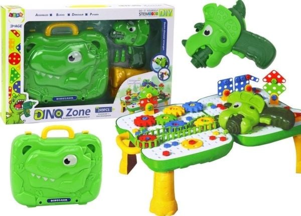 LeanToys koffer-tavle DIY byggesett: dinosaurklosser med skrutrekker, 249 deler