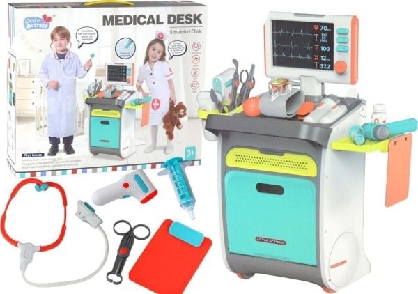 LeanToys sett med liten doktor: legevogn RTG EKG tilbehør