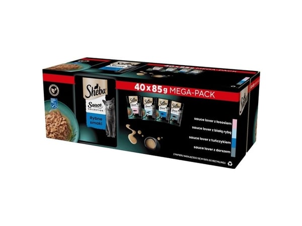 SHEBA Sauce Collection fisk i sås-smak mix våt kattmat 40x85 g