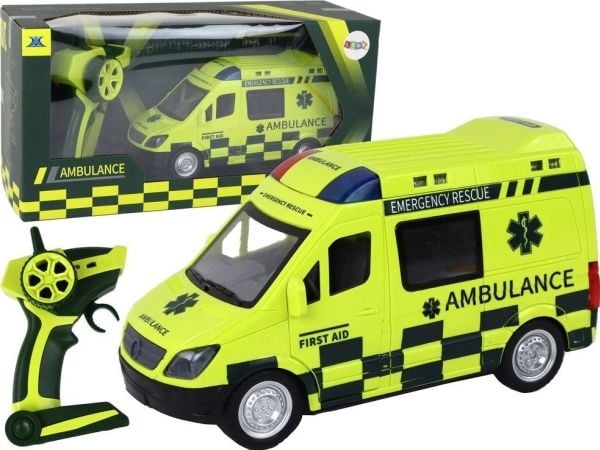 LeanToys fjernstyrt gul ambulanse med lys