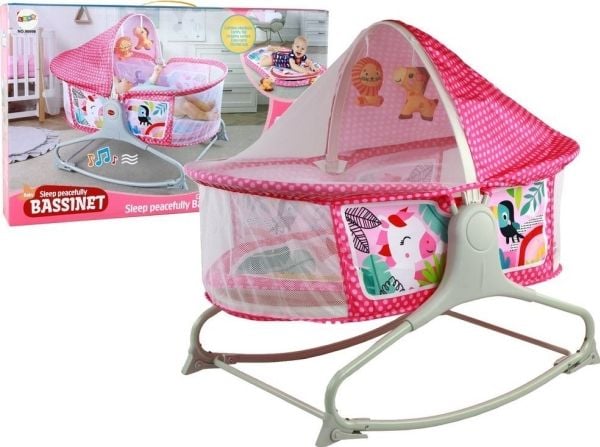 LeanToys multifunksjonelt sprinkelseng/gynge 2-i-1 med babymatte, lyd og vibrasjoner, rosa