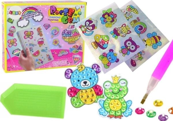 LeanToys sett med diamanter for utkledning DIY-dyr, fargerike klistremerker