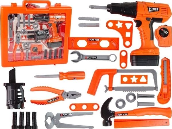 LeanToys hobby-/verktøyssett med batteridrevet skrutrekker, hammer og sag