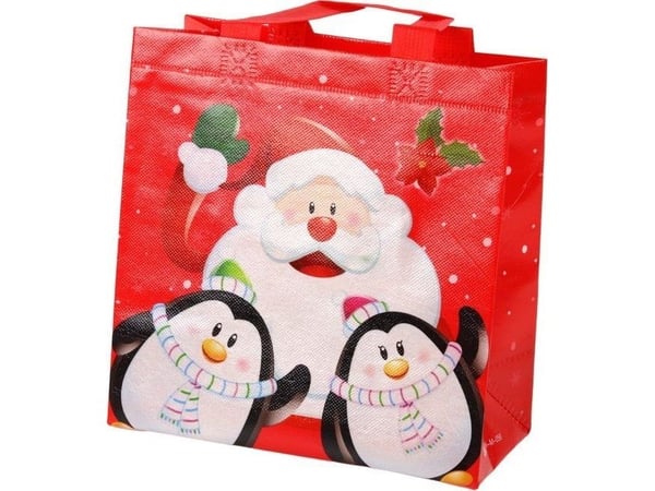 LeanToys gavepose Nisse og pingviner rød 22x22x11 cm