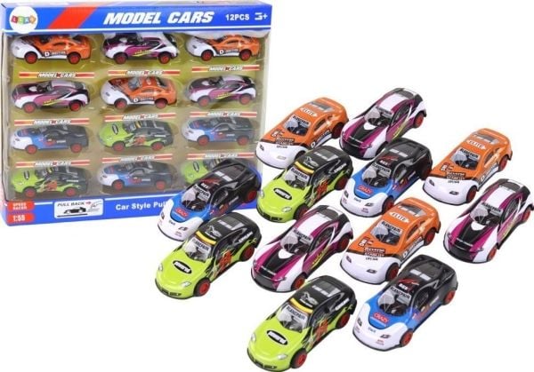 LeanToys racerset Autek Sportowe 1:55 med friksjonsmotor 12 stk fargerike