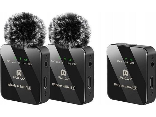PULUZ trådløs mikrofon i slipsutforming 2 TX + 1 RX