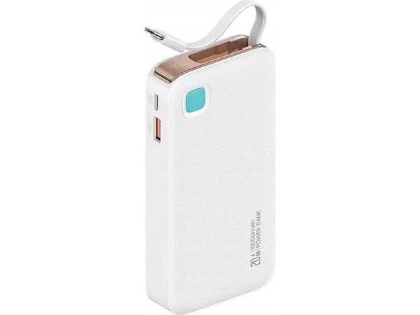 USAMS USAMS powerbank med uttrekkbart USB-C-kabel Retractable 10000 mAh PD 20W Fast Charge XY-serien hvit 10KCD22402 (US-CD224)