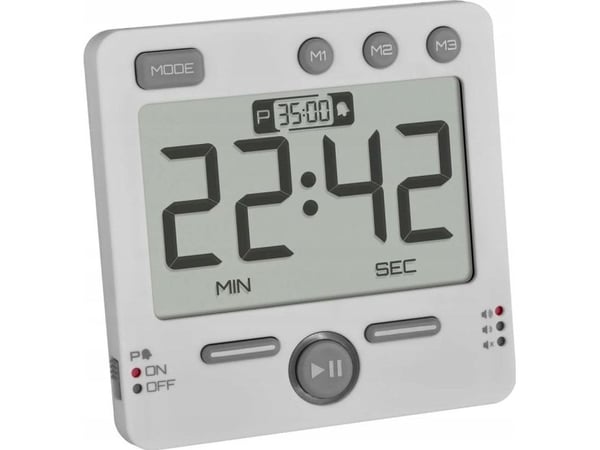 TFA-Dostmann 38.2049.02, Digital vekkerklokke, firkant, Hvit, 24 timers, LED, AAA