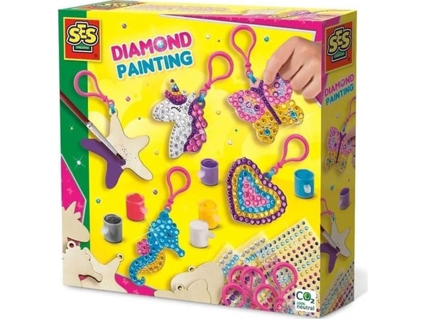 SES Creative Diamond painting - Wooden keychains, Håndverkssett for barn, 5 år, Fotoark kartong, Flerfarget
