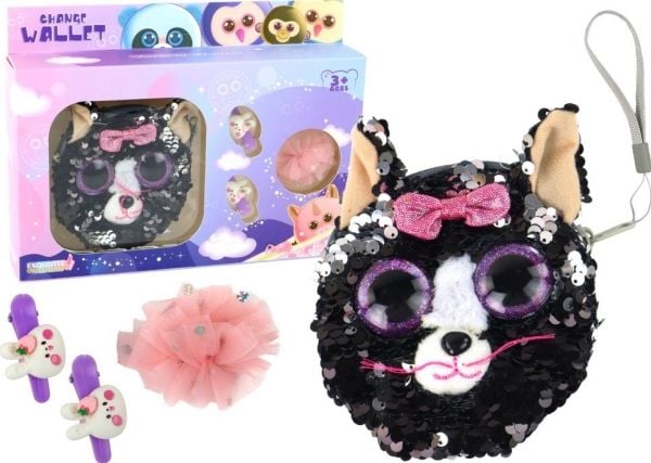 LeanToys lommebok-/pungsett med hårspenner for jenter Portfelik katt 4 deler
