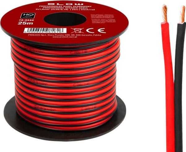 Blow 73-344# kaiutinkaapeli 2x1.00mm musta/punainen 25m