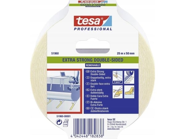 tesa 51960-00001-11 leggerteip/monteringstape transparent (L x B) 25,00 m x 50,00 mm (25 m) (51960-00001-11)