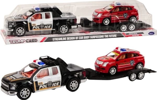 LeanToys politibil-pakke pickup off-road med politihenger