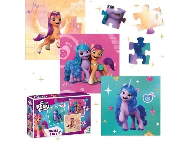 Dodo PUZZLE 3-i-1 My Little Pony, unikt sett med brikker for de minste