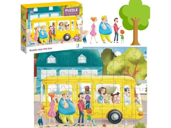 Dodo PUZZLE "GWAR OBOK AUTOBUSU" fargerik og sjarmerende puslespill 60 deler Dodo PUZZLE "GWAR OBOK AUTOBUSU" fargerik og sjarmerende puslespill 60 deler