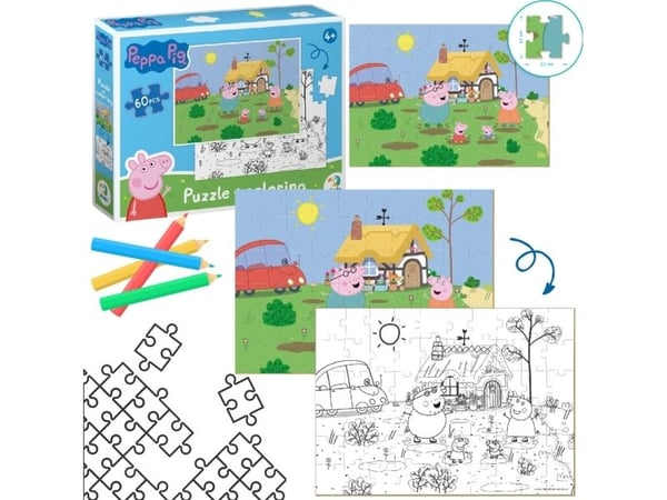 Dodo PUZZLE 2-i-1 SWINKA PEPPA 60 elementer til å bygge + fargeleggingsbok i én