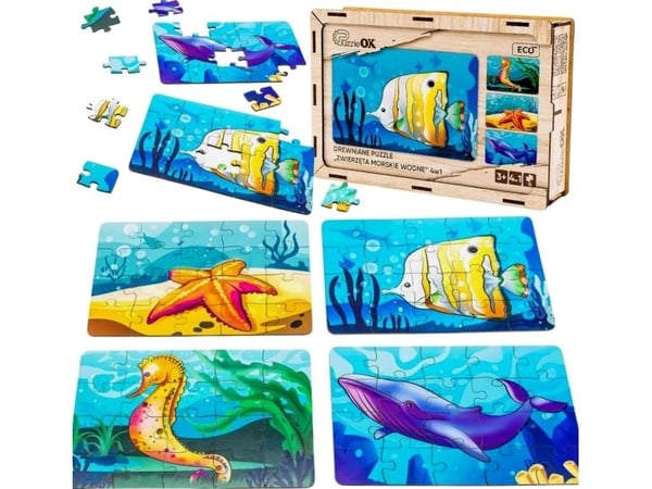 PuzzleOK Trepuslespill 4-i-1 Havdyr Vann puslesett