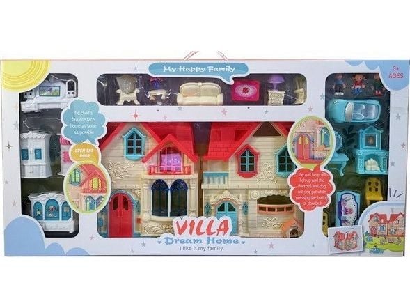 Jokomisiada utbrettbar villa med 3 figurer for barn 3+ tilbehør + lyder + lys + møbler + klistremerker