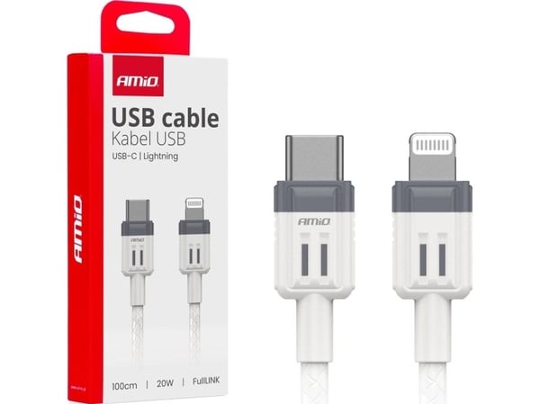 AMiO billadekabel USB-C ladekabel - iPhone lightning fulllink 20w 100cm amio-03910