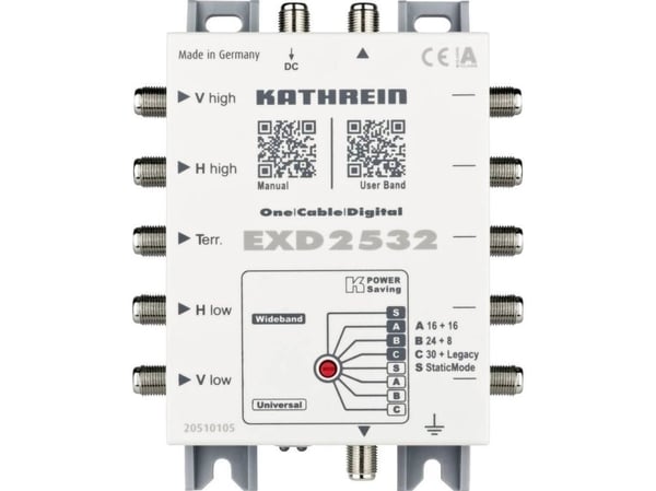 Kathrein EXD 2532, 5 innganger, 32 utganger, 300 - 2350 MHz, 5 - 862 MHz, 1,5 dB, 3 dB